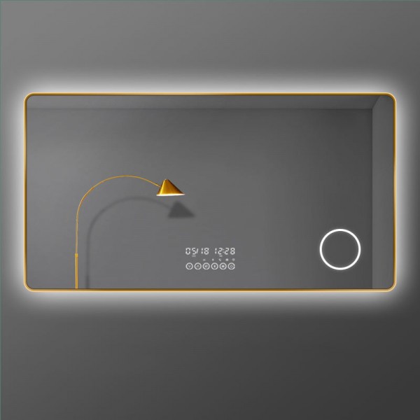 Oem Led Illuminated Backlit Switch Touch Smart Mirror Wall Mounted Bathroom Mirrors With Defogger Time Temperature Display